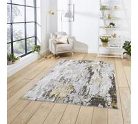 Think Rugs Apollo GR580 Modern Abstract High Density Pile Rug, Grey/Gold, 160 x 220 Cm