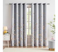 Grey Gold Blackout Curtains for Living Room 90 inch Drop Eyelet Curtains for Bedroom Star Geometric Foil Thermal Insulated Window Curtain Panels 2 Panels
