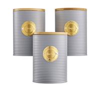 (Grey & Gold) Cooks Professional 3 Piece Kitchen Storage Set with Bamboo Lids