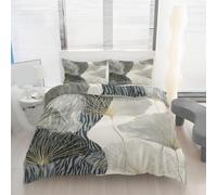 Grey Gold Ginkgo Leaf Duvet Cover Single Size, Botanical Print Bedding Set, Soft Microfiber Abstract Line Art Comforter Cover with 1 Pillowcase, with Zipper Closure & Corner Ties M81f