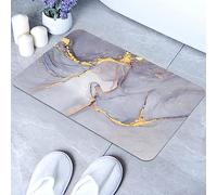 Grey Gold line Marble Bath Mat Rugs Bathroom Floor Mat Super Absorbent Ultra Thin Low Profile Non Slip Quick Dry Washable Carpet for in Front of Bathtub,Shower Room,Sink（16"*24"Square）