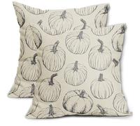 Grey Gray Pumpkin Fall Pillow Covers 16x16 Set of 2 Autumn Themed Thanksgiving Harvest Print Decorative Throw Pillows Outdoor Farmhouse Pillowcases Cushion Case Seasonal Decor for Couch Sofa Bed