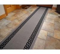 Grey Greek Key Non Slip Machine Washable Cut To Size Runner Rugs (2ft 2" x 4ft (66cm x 122cm))