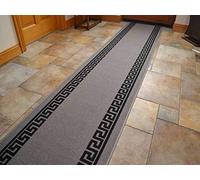 Grey Greek Key Non Slip Machine Washable Cut To Size Runner Rugs (2ft 2" x 8ft (66cm x 244cm))