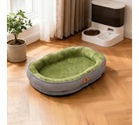 (Grey+Green, S) Ultra-Soft Velvet & Corduroy Pet Sleeping Bed