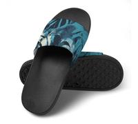 Grey Green Shadow Print Slide Slippers, Summer House Shoes Indoor Outdoor Beach Hotel Anti-Skid Slippers