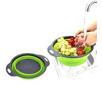 Grey & Green Silicone Collapsible Colander Over The Sink Vegetables/Fruit Colander Drain Strainer with Handles Collapsible Basket Wash Fruits, Vegetables, Spaghetti Rice