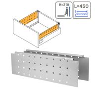(Grey, H210mm x L450mm) Kitchen Drawer Side Cover Perforated Sides Soft Close Medium Box Runner Grey
