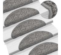 Grey Half Round Stair Mats, 15 pcs 56x17x3 cm, PP Tufted Carpet Stair Treads with Anti-Slip Backing for Indoor Home Steps