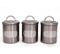 Grey Hammered Metal Tea Coffee Sugar Storage Canister Set