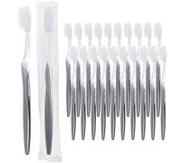 Grey Handle Toothbrush, Bulk Disposable Toothbrushes Individually Packaged for Travel, Hotel (20)
