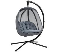 Grey Hanging Egg Chair Folding Rattan Swing Seat Cushion Stand Outdoor Patio