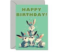 Grey Hare Birthday Cards for Her Him - Party Animals Pyramid - Happy Birthday Card for Mum Dad Brother Sister Auntie Uncle Cousin Friend Family Colleague A5 Bday Greeting Cards