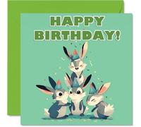 Grey Hare Birthday Cards for Her Him - Party Animals Pyramid - Happy Birthday Card for Mum Dad Brother Sister Auntie Uncle Cousin Friend Family Colleague 145mm x 145mm Bday Greeting Cards