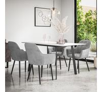 More4Homes Haydon Extending Dining Table + Chairs- White Marble Effect Table Top W Black Legs + Anika Velvet Dining Chair Set Of 6 (Grey)