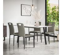 More4Homes Haydon Extending Dining Table + Chairs- White Marble Effect Table Top W Black Legs + Monza Linen Dining Chair Set Of 4 (Grey)