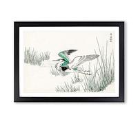 Grey Heron in Flight by Numata Kashu Framed Print | A2 Black Framed Wall Art | Ready to Hang | Modern Animal Picture | Living Room Bedroom Lounge Office