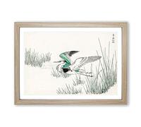 Grey Heron in Flight by Numata Kashu Framed Print | A2 Oak Framed Wall Art | Ready to Hang | Modern Animal Picture | Living Room Bedroom Lounge Office