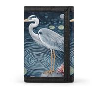 Grey Heron Lotus-Flower Pond Men's Trifold Wallet Credit Card Holder | Slim Minimalist Front Pocket Wallets