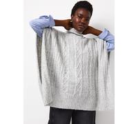 Grey High Neck Cable Knitted Poncho One Size