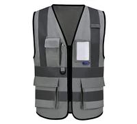 Grey high viz Class 2 hi vis Zipper Front High Visibility vest Hi Vis Executive Vest Waistcoat with Phone & ID Pockets