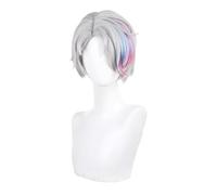 Grey Highlights Pink Blue Cosplay Wigs for Men Short Hair Wig Anime Halloween Costume Wigs Fashion Cosplayer Full Synthetic Wig