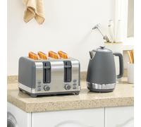 (Grey) HOMCOM 1.7L 3000W Quick Boil Kettle and 4 Slice Toaster Set Crumb Tray