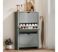HOMCOM 18-Shoe Storage Cabinet 6 Shelves 3 Drawers Tabletop Light Grey
