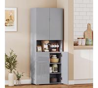 HOMCOM 180cm Tall Kitchen Cupboard, Pantry Storage Cabinet - High Gloss Grey