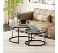 (Grey) HOMCOM 2 Pcs Stacking Coffee Table Set Steel Frame