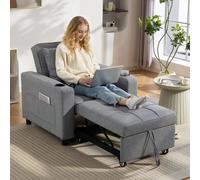 HOMCOM 3-in-1 Sofa Bed, Convertible Sleeper Chair with Adjustable Backrest - Plastic - Dark grey - Linen-look polyester