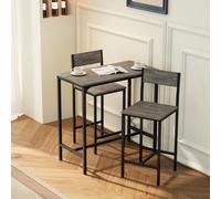 (Grey) HOMCOM 3-Piece Bar Table Set with 2 Stools, Footrest