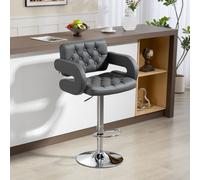 (Grey) HOMCOM Adjustable Height Barstool Steel Pole PU Leather Bistro Home Kitchen