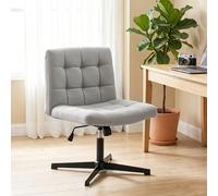 HOMCOM Armless Office Chair, Cross Legged Linen Computer Desk Vanity Chair with Wide Seat, Rocking Function, Grey
