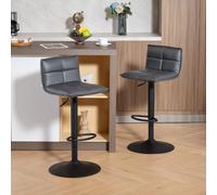 (Grey) HOMCOM Bar Stools Set of 2 Swivel Height Adjustable Barstools