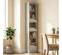 (Grey) HOMCOM Bookcase Tall Narrow with 5 Tiers Drawers