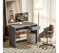 (Grey) HOMCOM Compact Computer Table with Keyboard Tray and Drawer