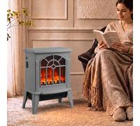 Homcom Electric Fireplace, Freestanding Log Burner, Led Flame Effect, Grey Grey