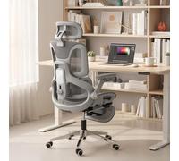 (Grey) HOMCOM Ergonomic Office Chair, Mesh Desk Chair with Lumbar Support, Footrest