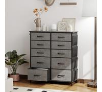 (Grey) HOMCOM Fabric Chest of Drawers, 10 Drawer Dresser for Bedroom