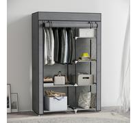 (Grey) HOMCOM Fabric Wardrobe w/ Shelves Hanging Rail Foldable Closets