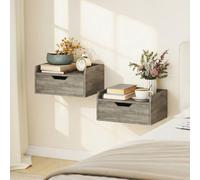 HOMCOM Floating Nightstands Set of 2, Nightstand with Drawer in Grey HOMCOM Grey