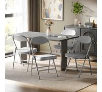 (Grey) HOMCOM Folding Chairs Set of 4 with Cushioned Seat, Steel Frame