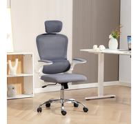 (Grey) HOMCOM High Back Mesh Computer Desk Chair with Lumbar Support