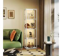 (Grey) HOMCOM LED Floor Lamp with Glass Shelves, Dimmable Room Lamp