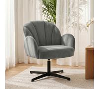 (Grey) HOMCOM Modern Accent Chair, Shell Swivel Armchair, Velvet-Feel Fabric