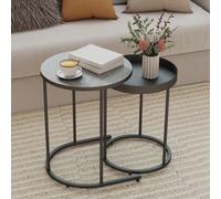 (Grey) HOMCOM Nesting Side Table Set of 2, Industrial Round Nest of Tables
