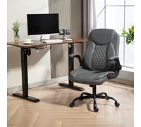 HOMCOM PU Leather Office Desk Chair with Thick Cushion, Charcoal Grey, Grey