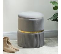 (Grey) HOMCOM Round Pouffe Storage Footstool with Hidden Space