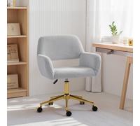(Grey) HOMCOM Swivel Office Chair, Vanity Desk Chair with Adjustable Height, Wheels